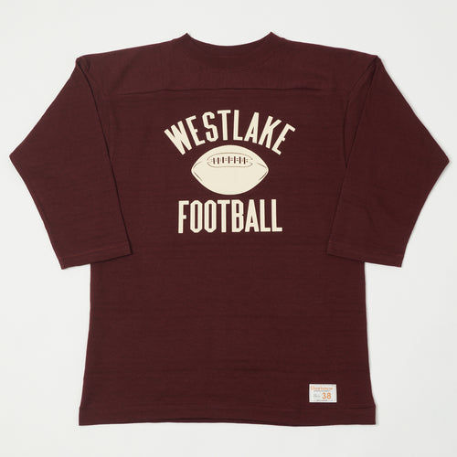 Warehouse & Co 4063 'West Lake' 3/4 Sleeve Football T-Shirt - Bordeaux