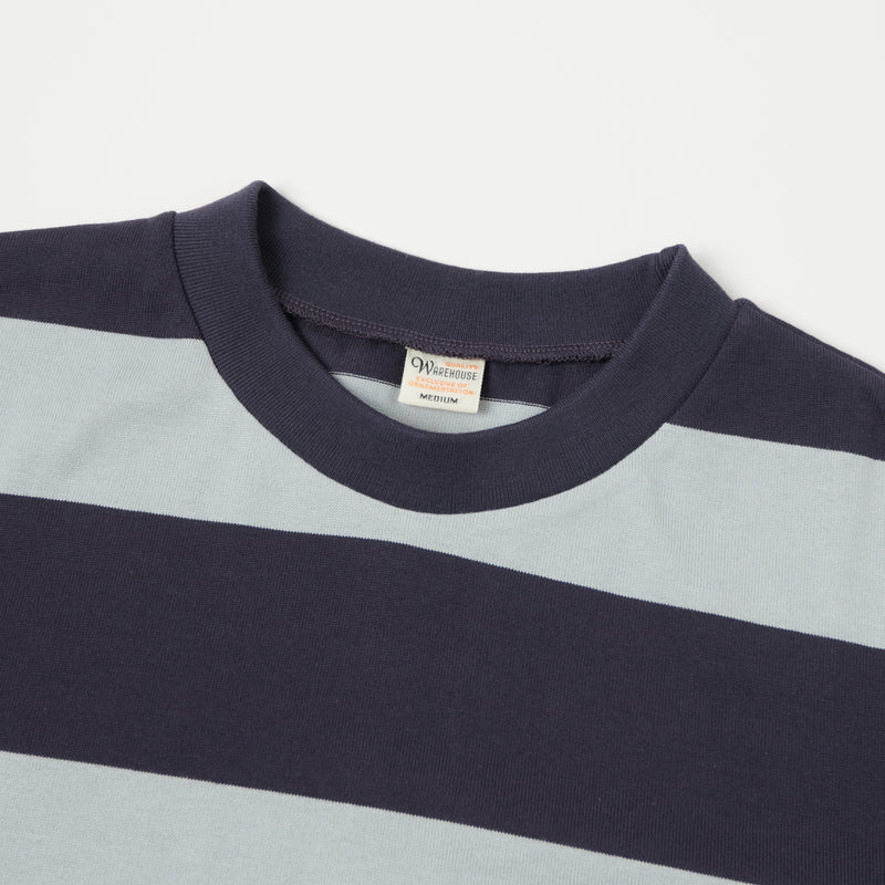 Warehouse 4089 S/S 3x2 Inch Border Tee - Navy/ Sax Grey