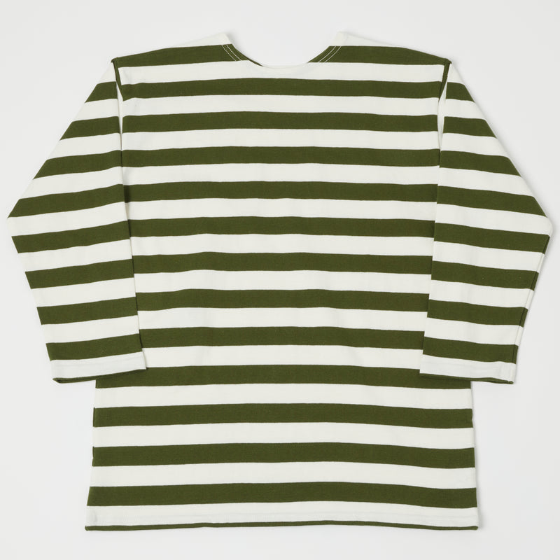 Warehouse 4095 3/4 Sleeve Stripe Tee - Off White/Green
