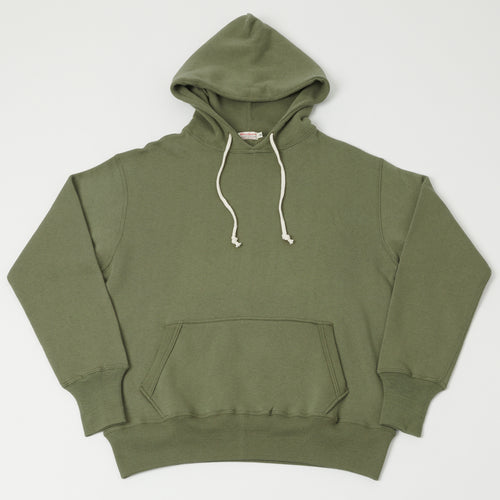 Warehouse & Co 450 Two Needle Hooded Sweatshirt - OD Green