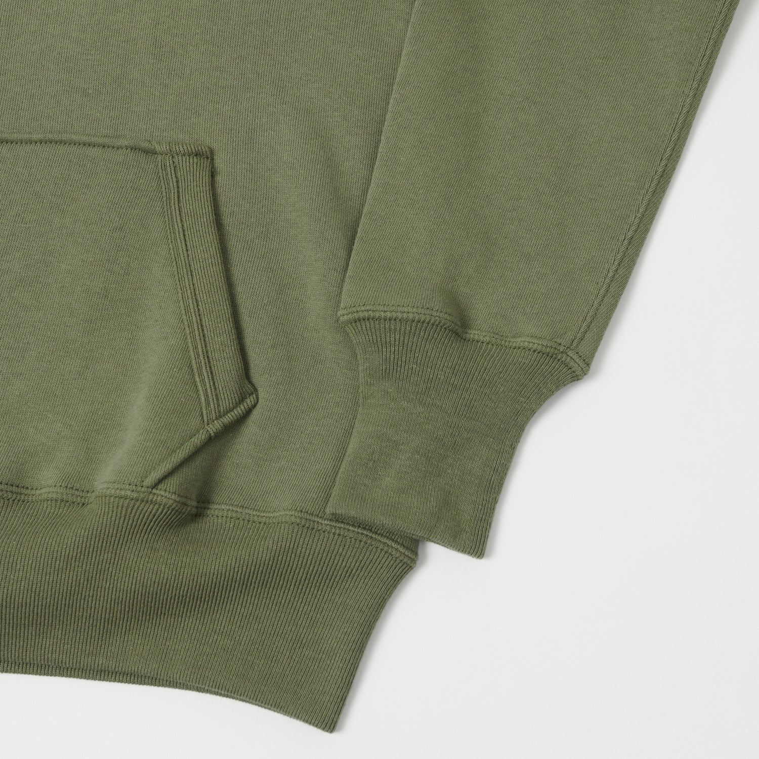 Warehouse & Co 450 Two Needle Hooded Sweatshirt - OD Green
