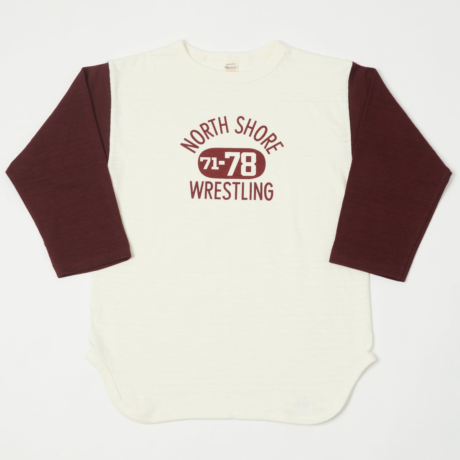 Warehouse & Co 4800 'North Shore' Baseball T-Shirt - Cream/Bordeaux