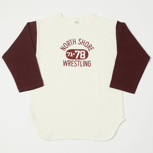 Warehouse & Co 4800 'North Shore' Baseball T-Shirt - Cream/Bordeaux