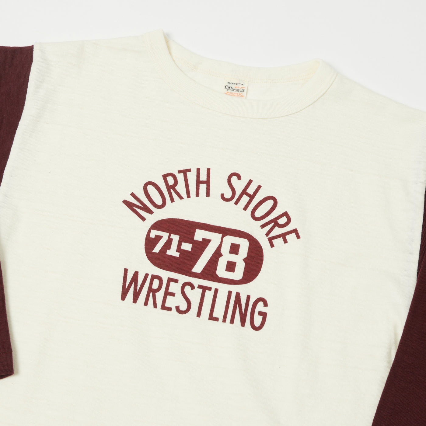 Warehouse & Co 4800 'North Shore' Baseball T-Shirt - Cream/Bordeaux
