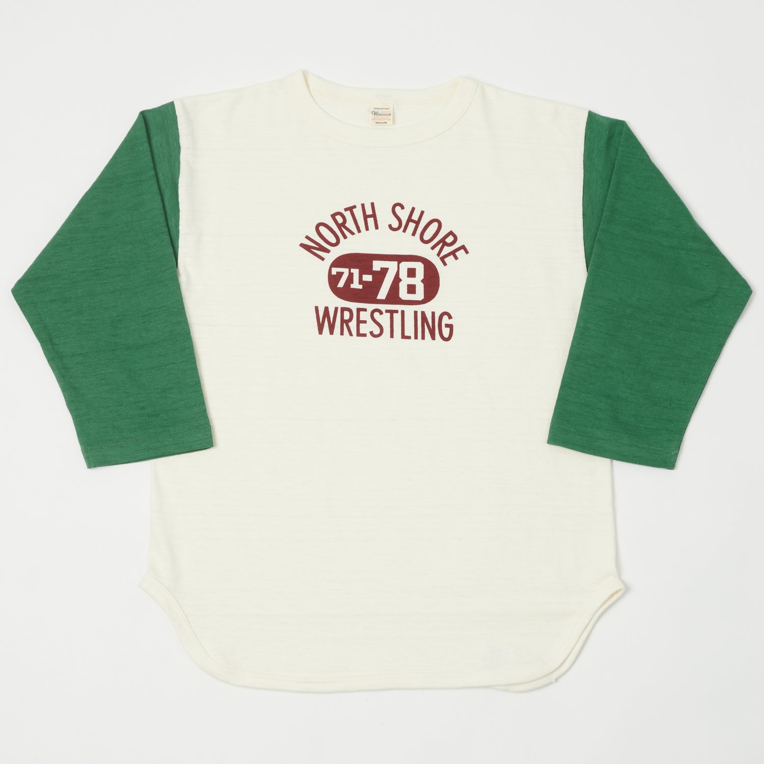 Warehouse & Co 4800 'North Shore' Baseball T-Shirt - Cream/Green