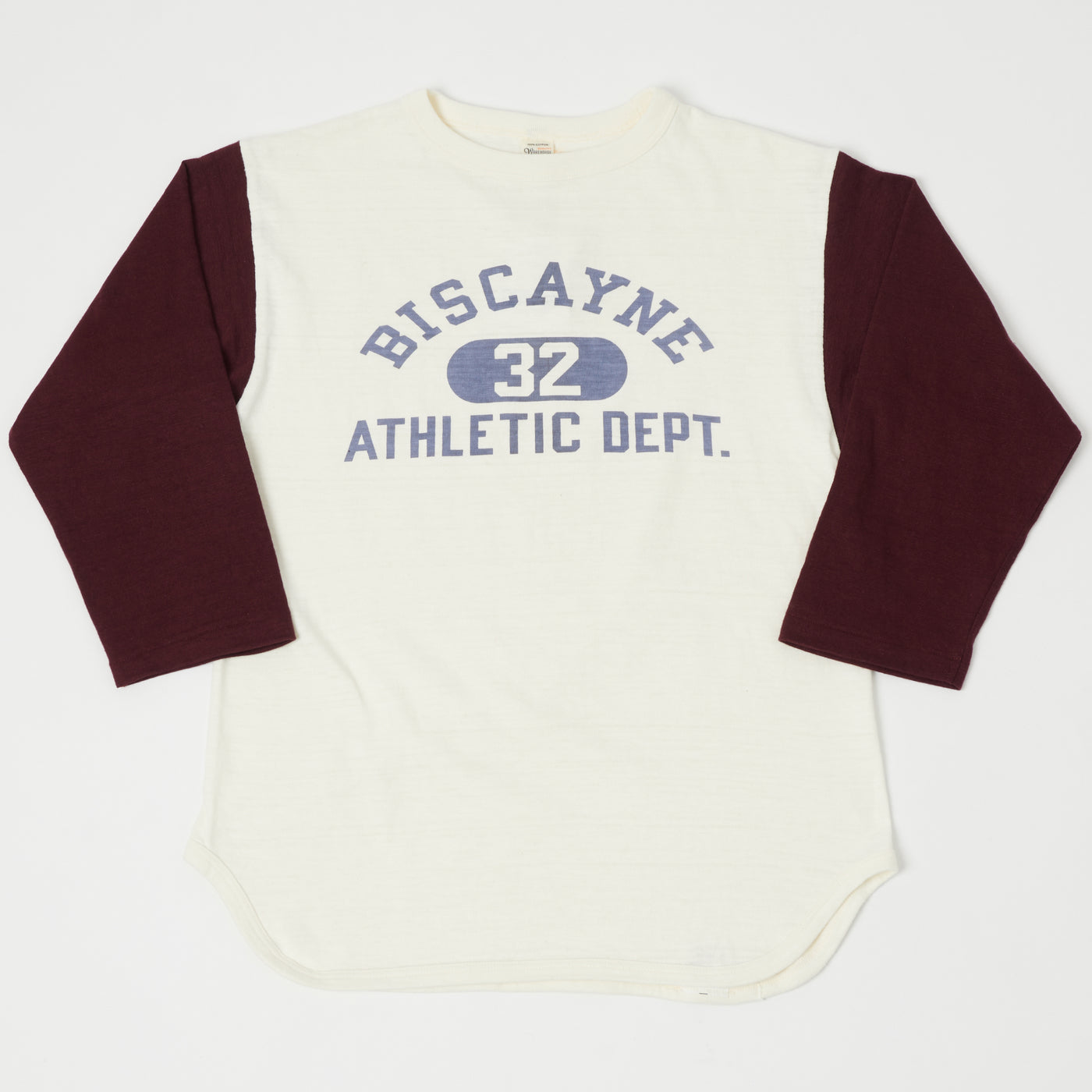 Warehouse & Co 4800 'Biscayne' Baseball T-Shirt - Cream/Bordeaux