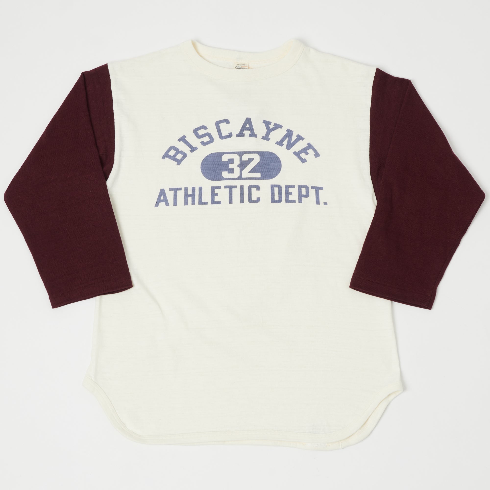 Warehouse & Co 4800 'Biscayne' Baseball T-Shirt - Cream/Bordeaux