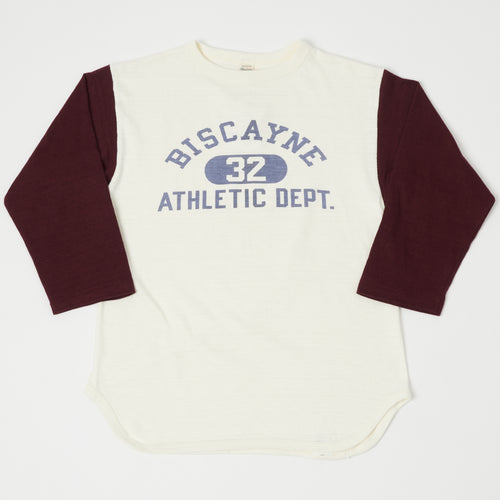 Warehouse & Co 4800 'Biscayne' Baseball T-Shirt - Cream/Bordeaux