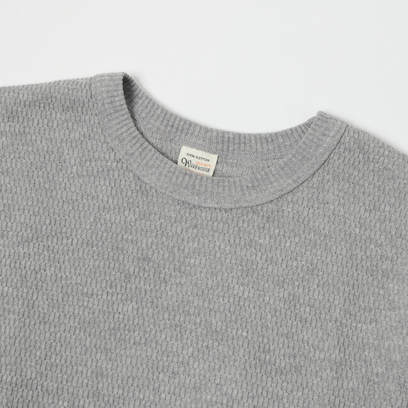 Warehouse 5903 LS Waffle Knit Crew Neck Tee - Heather Grey