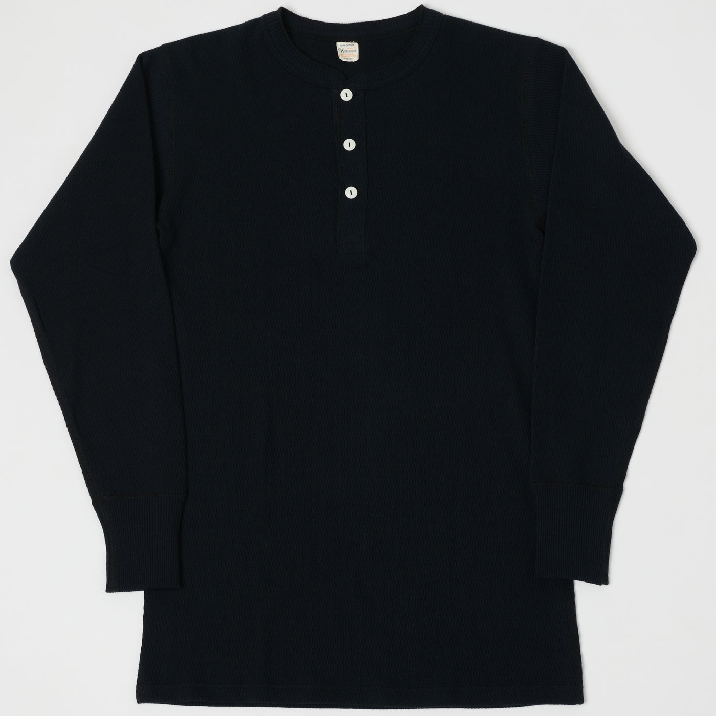 Warehouse & Co 5904 Waffle Knit Thermal Henley - Black