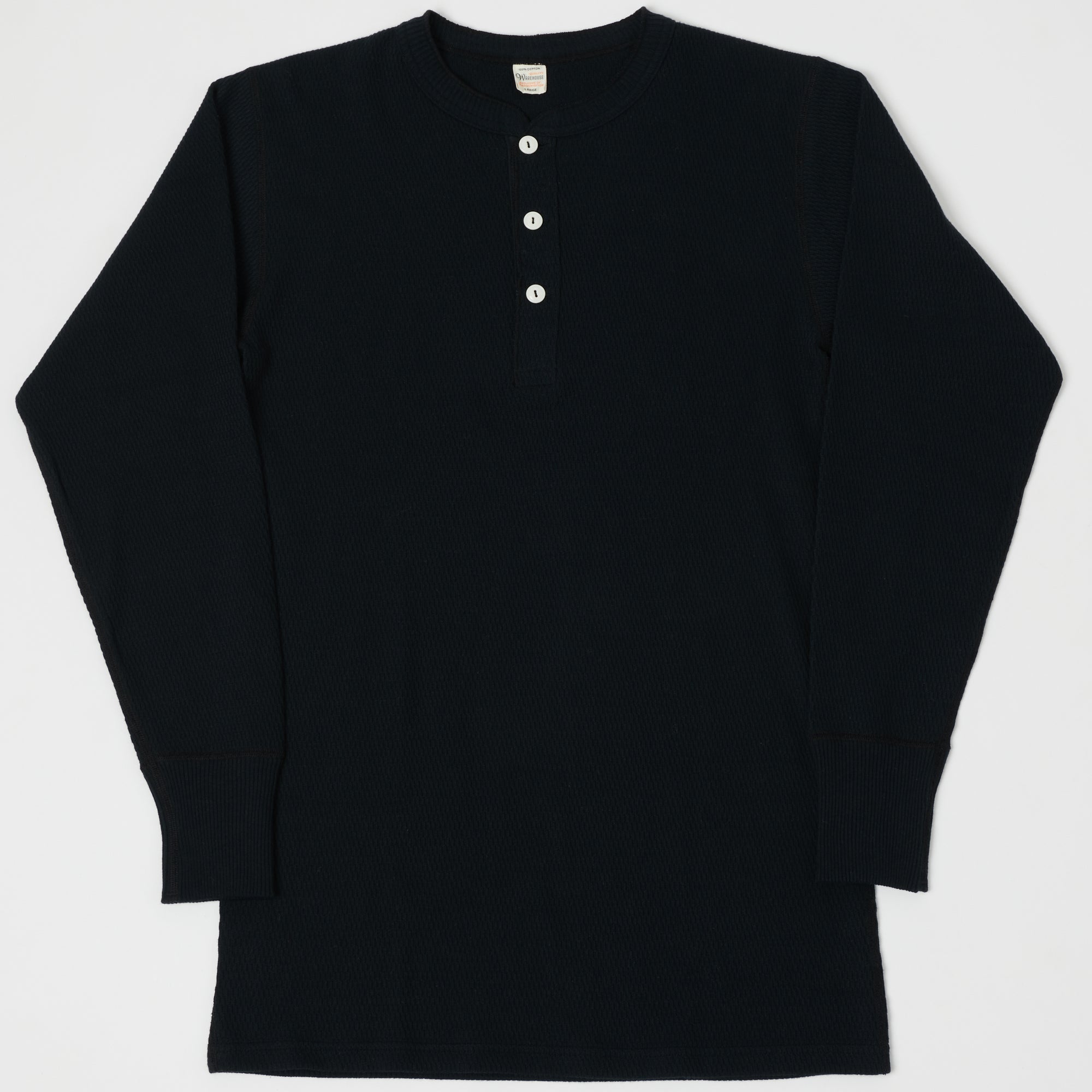 Warehouse & Co 5904 Waffle Knit Thermal Henley - Black