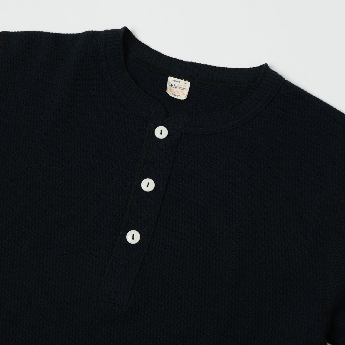 Warehouse & Co 5904 Waffle Knit Thermal Henley - Black