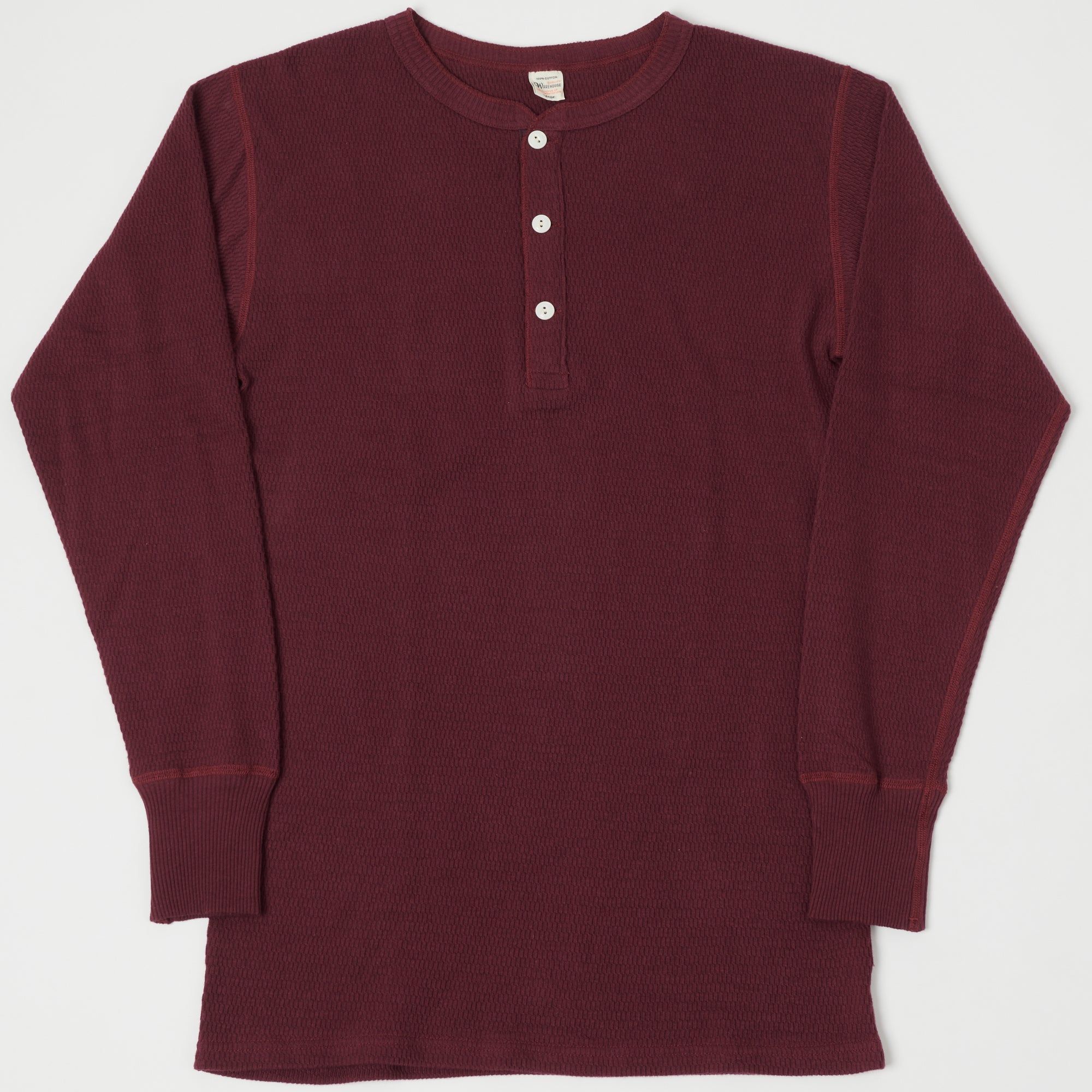Warehouse & Co 5904 Waffle Knit Thermal Henley - Bordeaux