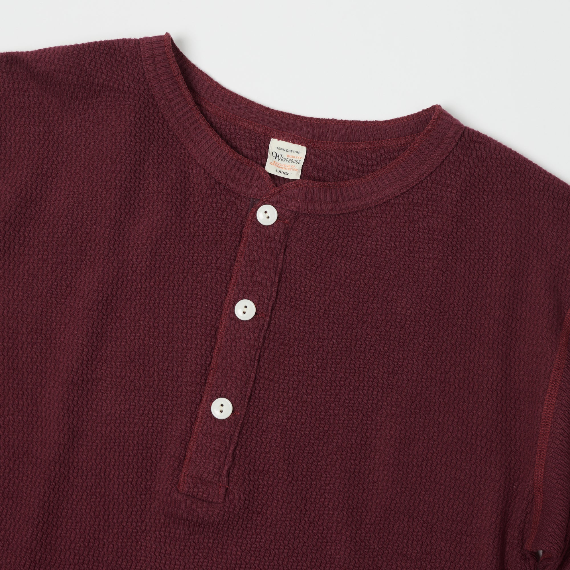 Warehouse & Co 5904 Waffle Knit Thermal Henley - Bordeaux