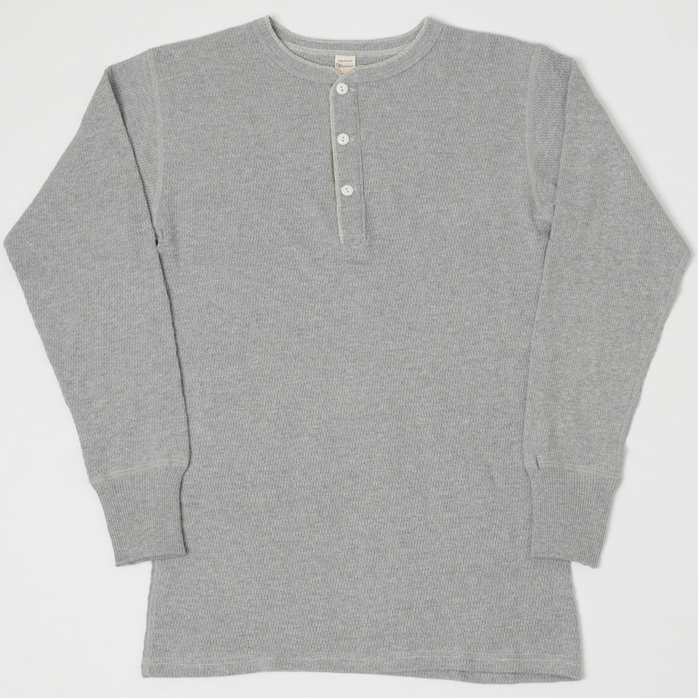 Warehouse & Co 5904 Waffle Knit Thermal Henley - Heather Grey