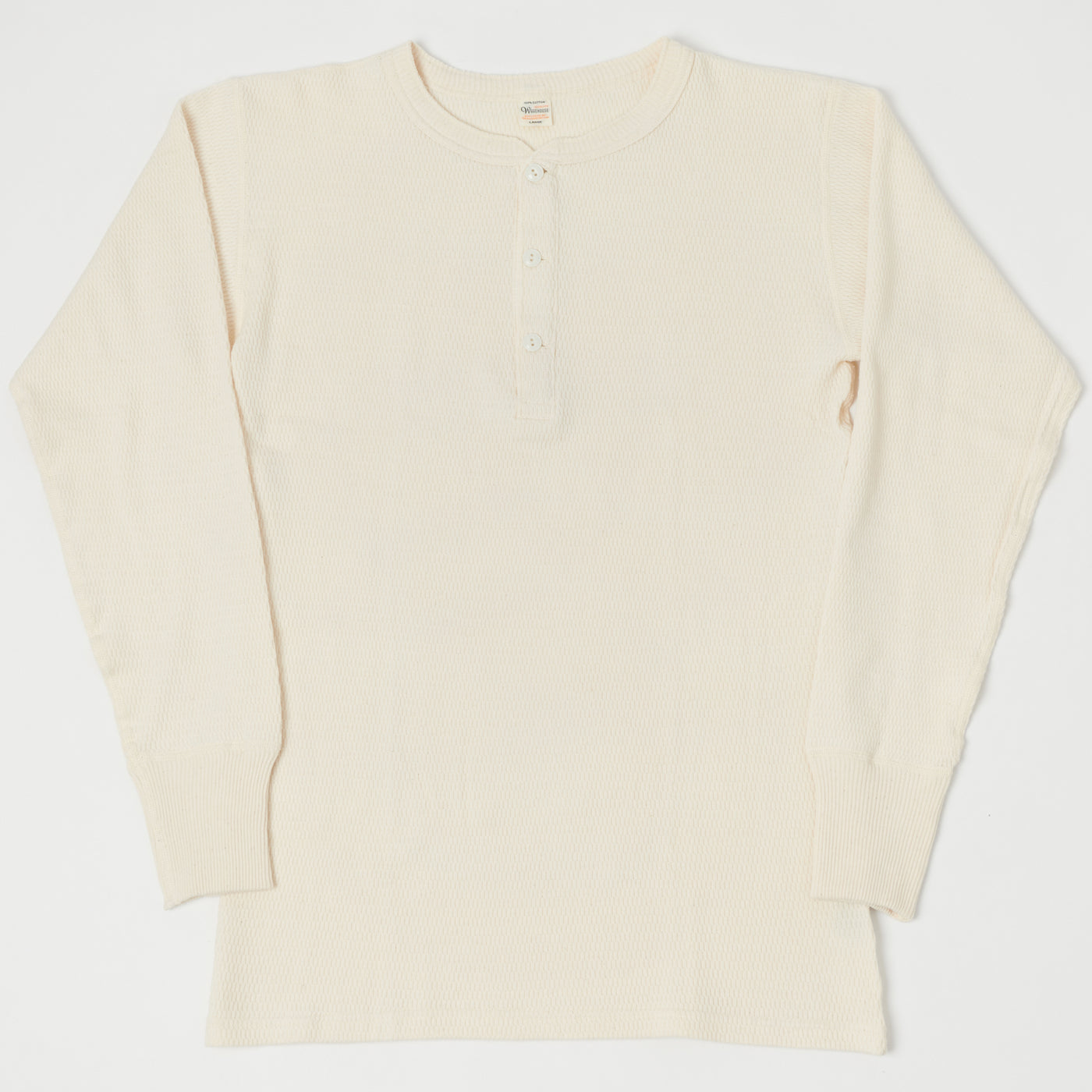 Warehouse & Co 5904 Waffle Knit Thermal Henley - Ecru
