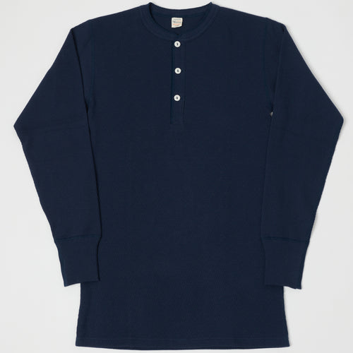 Warehouse & Co 5904 Waffle Knit Thermal Henley - Navy