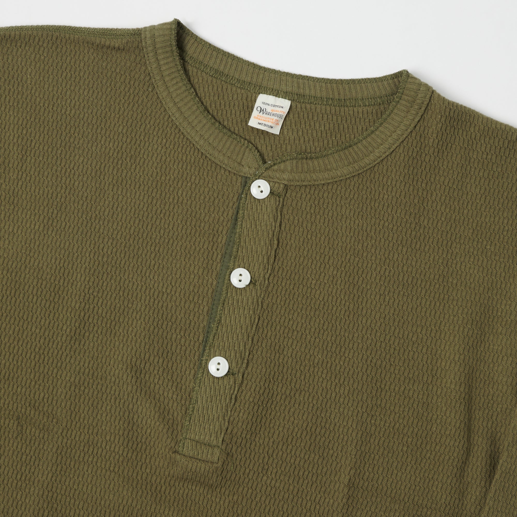 Warehouse & Co 5904 Waffle Knit Thermal Henley - Olive Drab