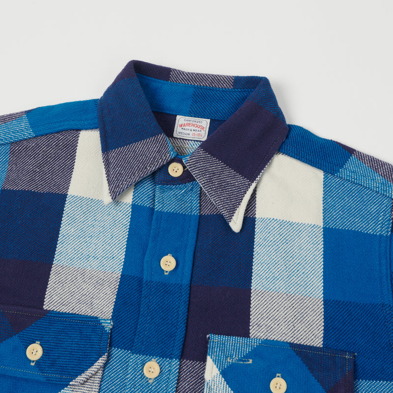 Warehouse 3104 'D Pattern' Check Flannel Shirt - Blue