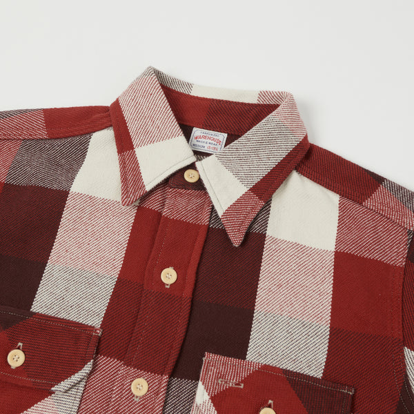 Warehouse 3104 'D Pattern' Check Flannel Shirt - Dark Red