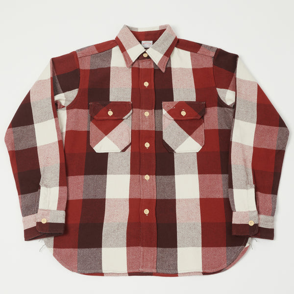 Warehouse 3104 'D Pattern' Check Flannel Shirt - Dark Red