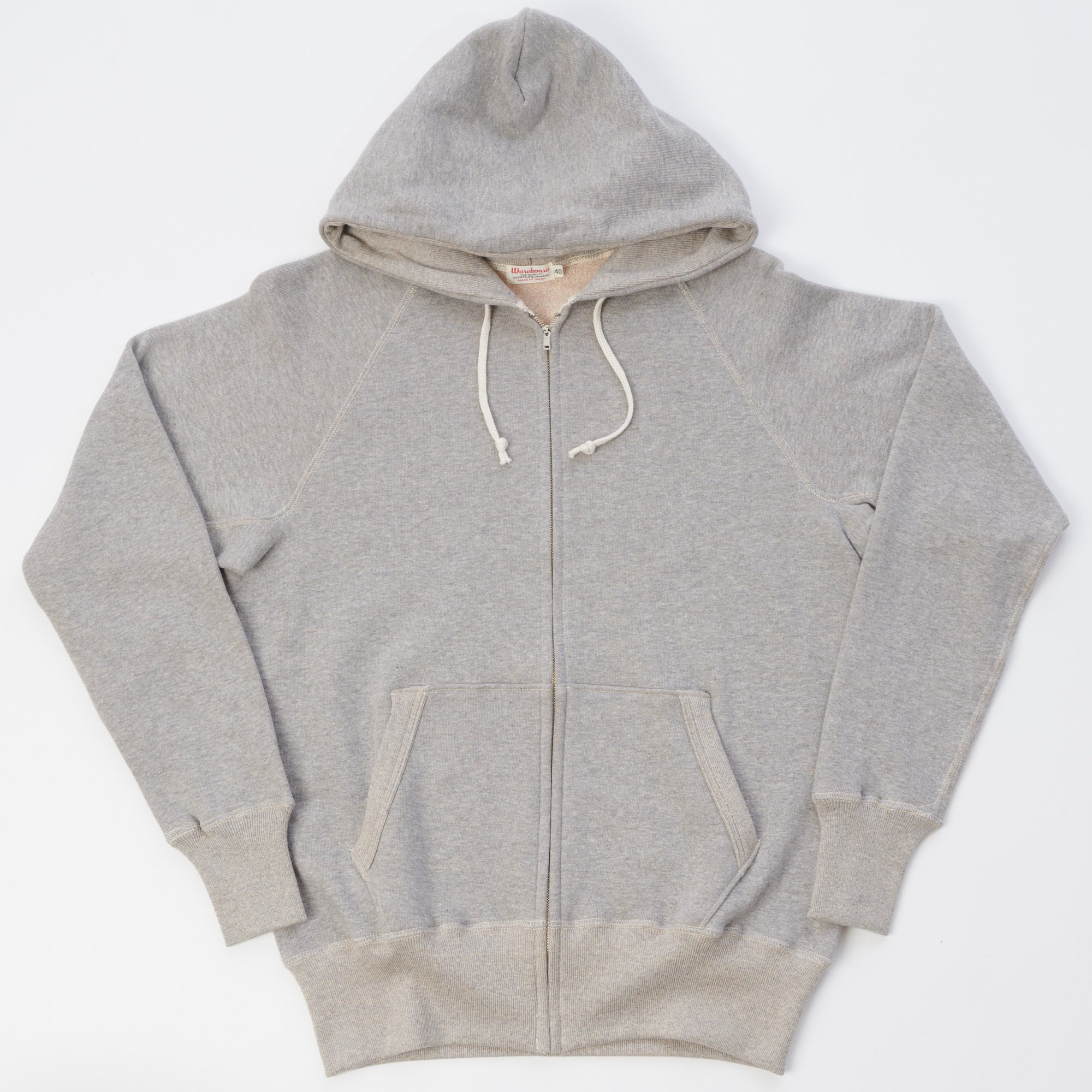 Warehouse & Co 451 Raglan Sleeve Full Zip Hoodie - Heather Grey