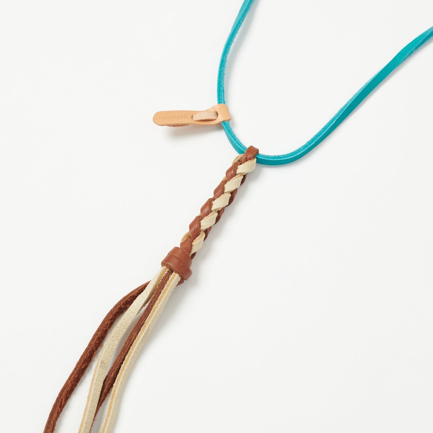 Yuketen Braided Leather Necklace - Cream/Rust