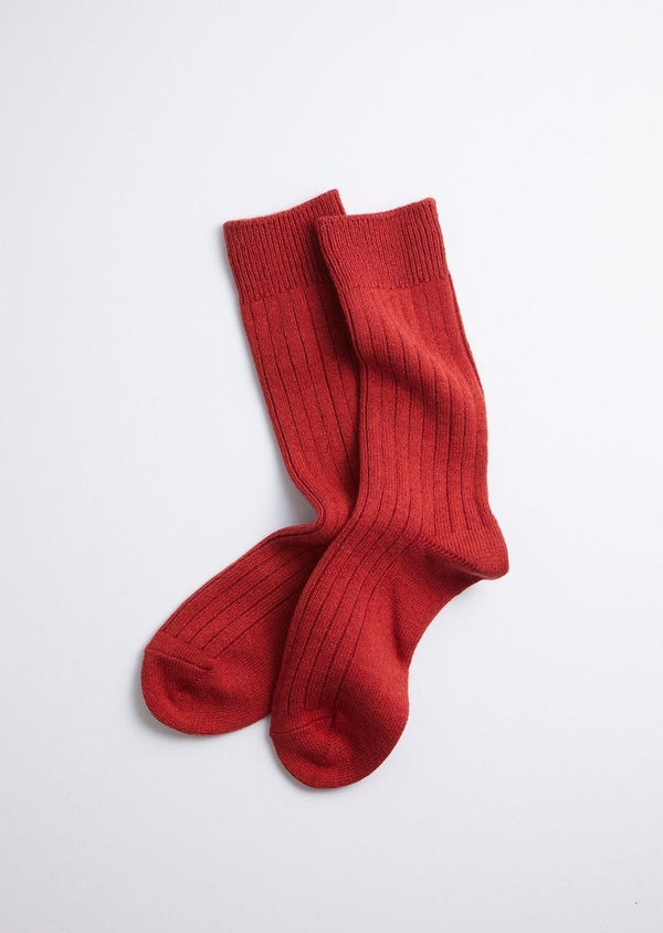 RoToTo Cotton Wool Ribbed Crew Sock - Red